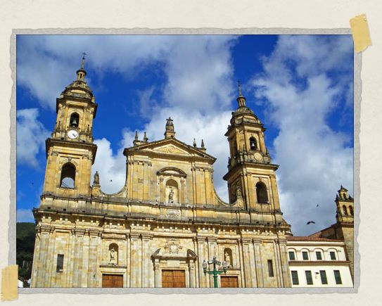 'The Catedral Primada, located in Plaza de Bolivar, stands on the site where the first mass may have been celebrated in Bogota and is home to hundreds of pigeons too