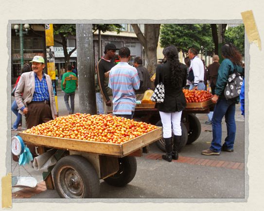 'A typical scene on a corner in Bogota's business district