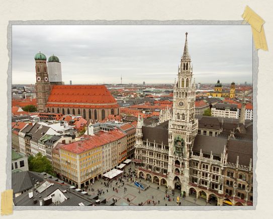 'The view of Marienplatz as seen from the top of St. Peter's Church
