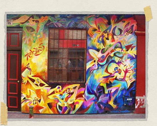 'A handful of buildings had some intriguing and colorful graffiti on them. And if you look closely in this one, you can see two hedgehogs and a Klaus in the reflection.