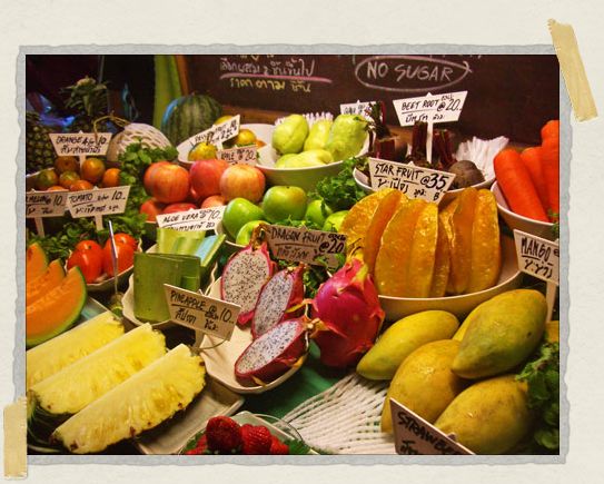 'If there's a fruit you want, you can probably find it in Bangkok (including Tim's favorite: dragon fruit, pictured toward the front)