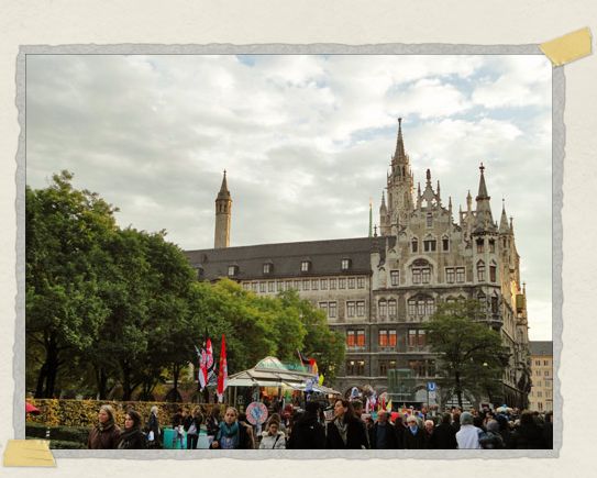 'A typical Munich street scene: gorgeous architecture and happy pedestrians