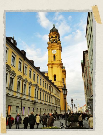 'A view of Theatinerkirche from down the street – the sun had just started to come out and the church glowed