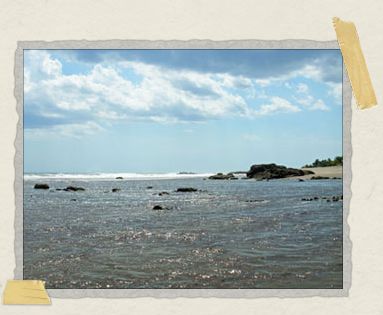 'Las Peñitas is known for it's great surfing, and thus it's undertow. But the rocks in this photo were perfect to float around as they sheltered us from the ocean's pull.