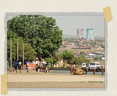 'Picturesque Soweto: in the distance are the colorful cooling towers of the defunct Orlando Power Station